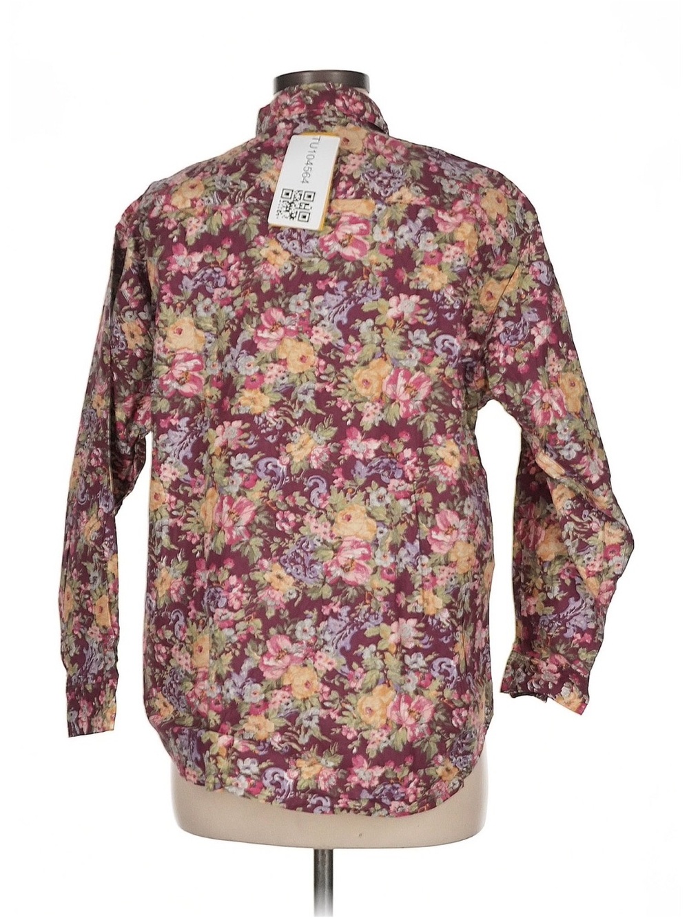 Vintage 90s Whimsical Bold Moody Floral Button-Up Shirt in Burgundy and Pink - Picture 2 of 3